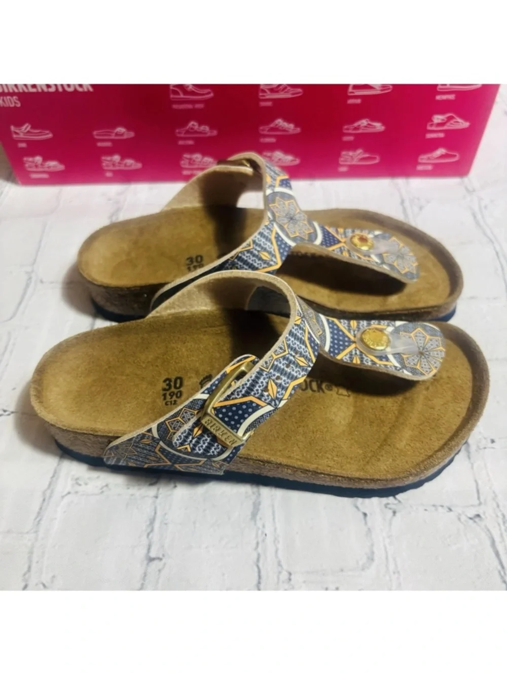 NEW Birkenstock Gizeh Kids Slip-On Sandals Oriental Tiles Blue Size 30 EU 12 US